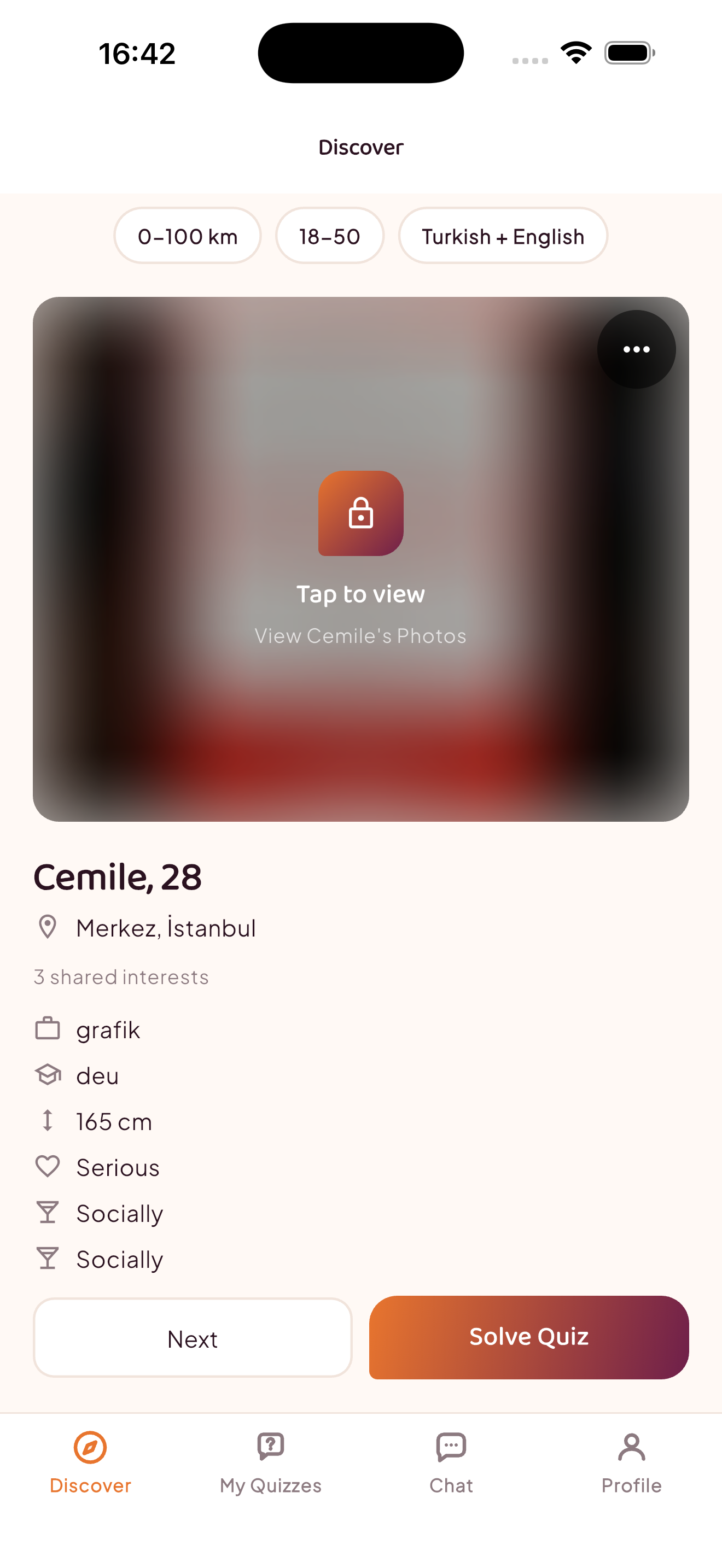 TriviaMeet Discover screen