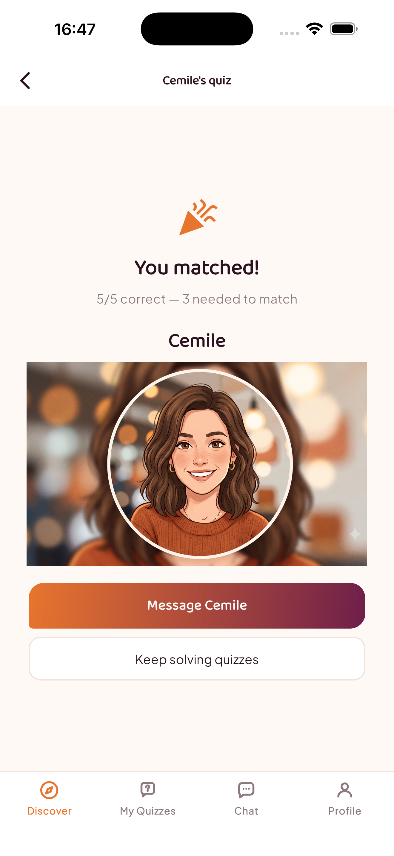 TriviaMeet match screen
